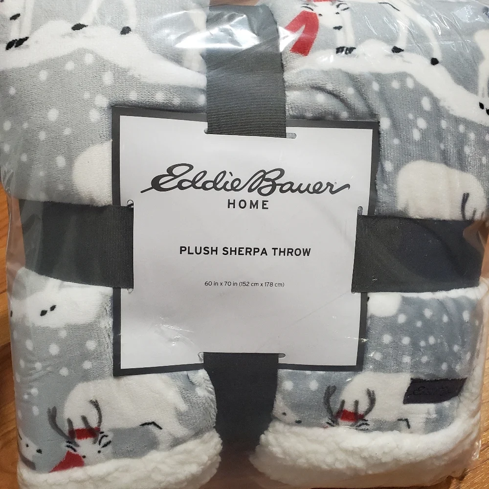 Snow Winter Deer Ultra Soft & Plush Sherpa Eddie Bauer Red Scarf Throw 🦌 NEW!
